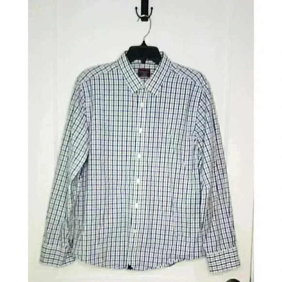 Size Large Slim Fit Untuckit Blue / Gray Plaid Button Down Shirt 100% Cotton - Picture 1 of 4